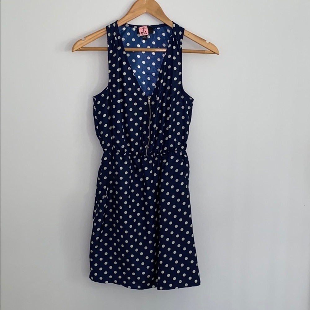 Aqua Navy Sleeveless Polka Dot Dress w/Zipper